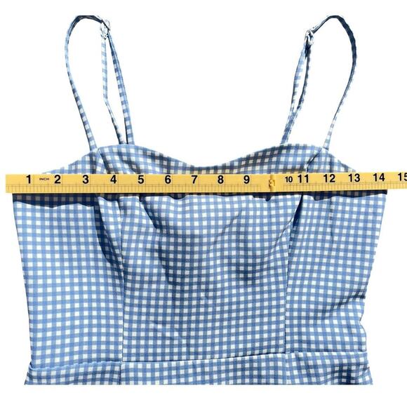 French Connection Whisper Tie-Back Gingham Mini Dress Blue White Check - Size 4 - Picture 6 of 13